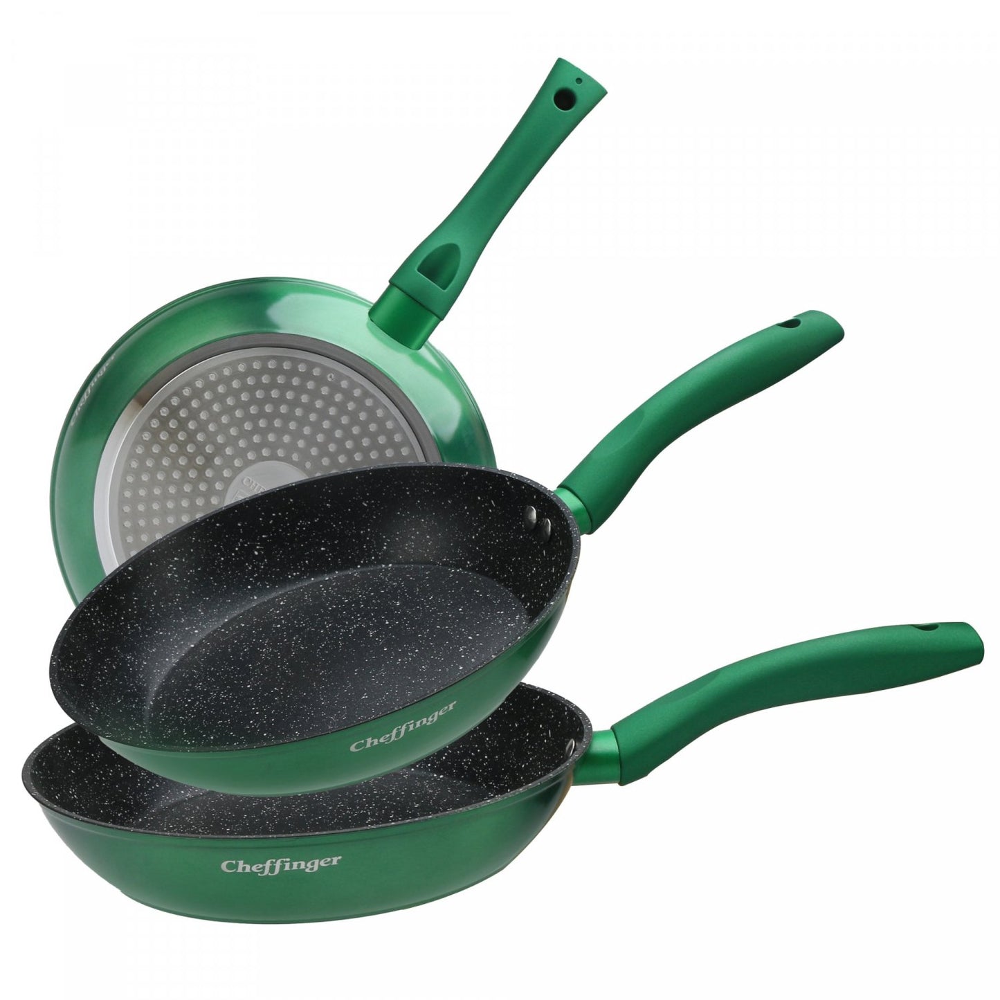 Cheffinger CF-FA03: 3-delige Koekenpannenset Marmer Gecoat Groen - Bivakshop