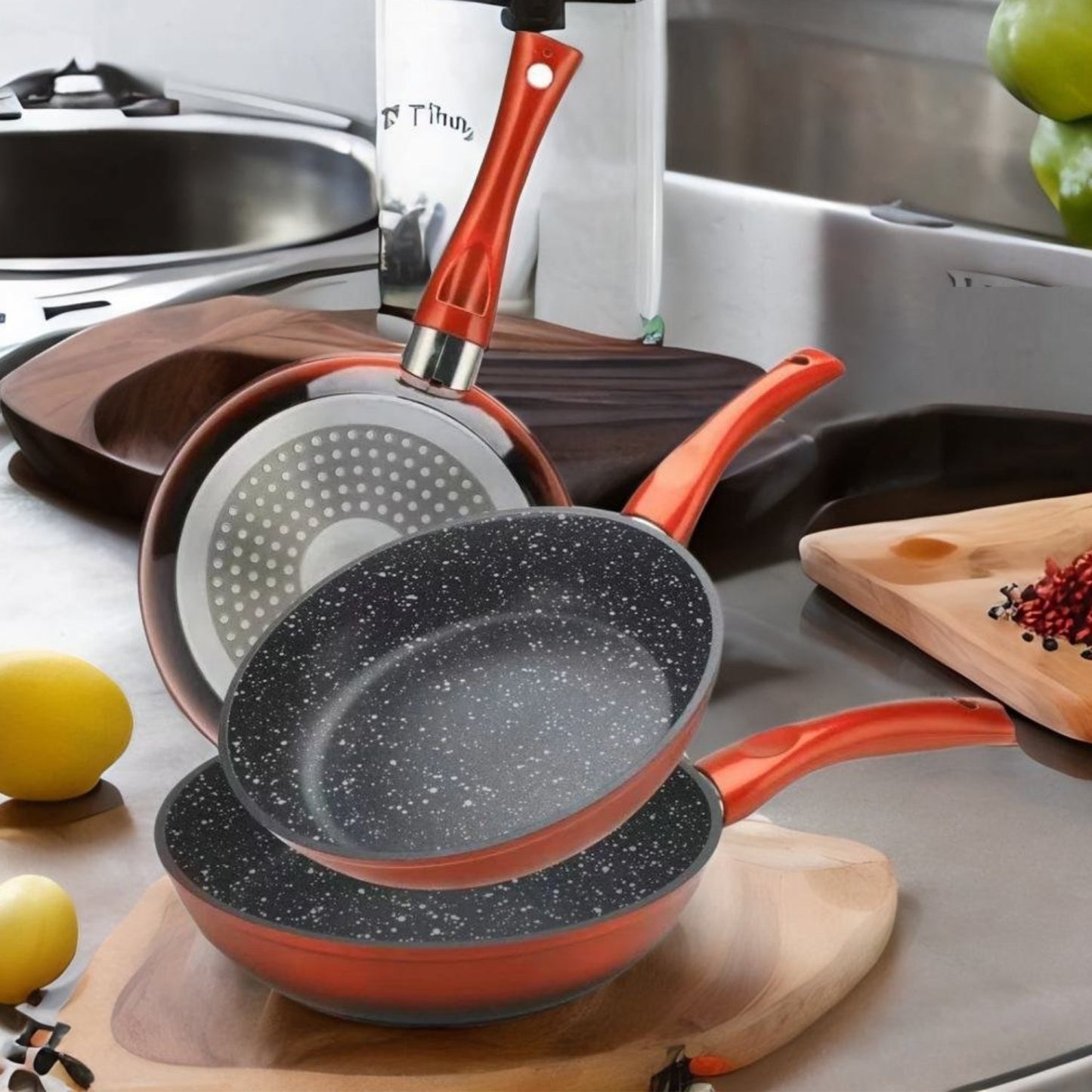 Cheffinger CF-FA03: 3 Delige Koekenpannenset Marmer Gecoat Paars - Bivakshop