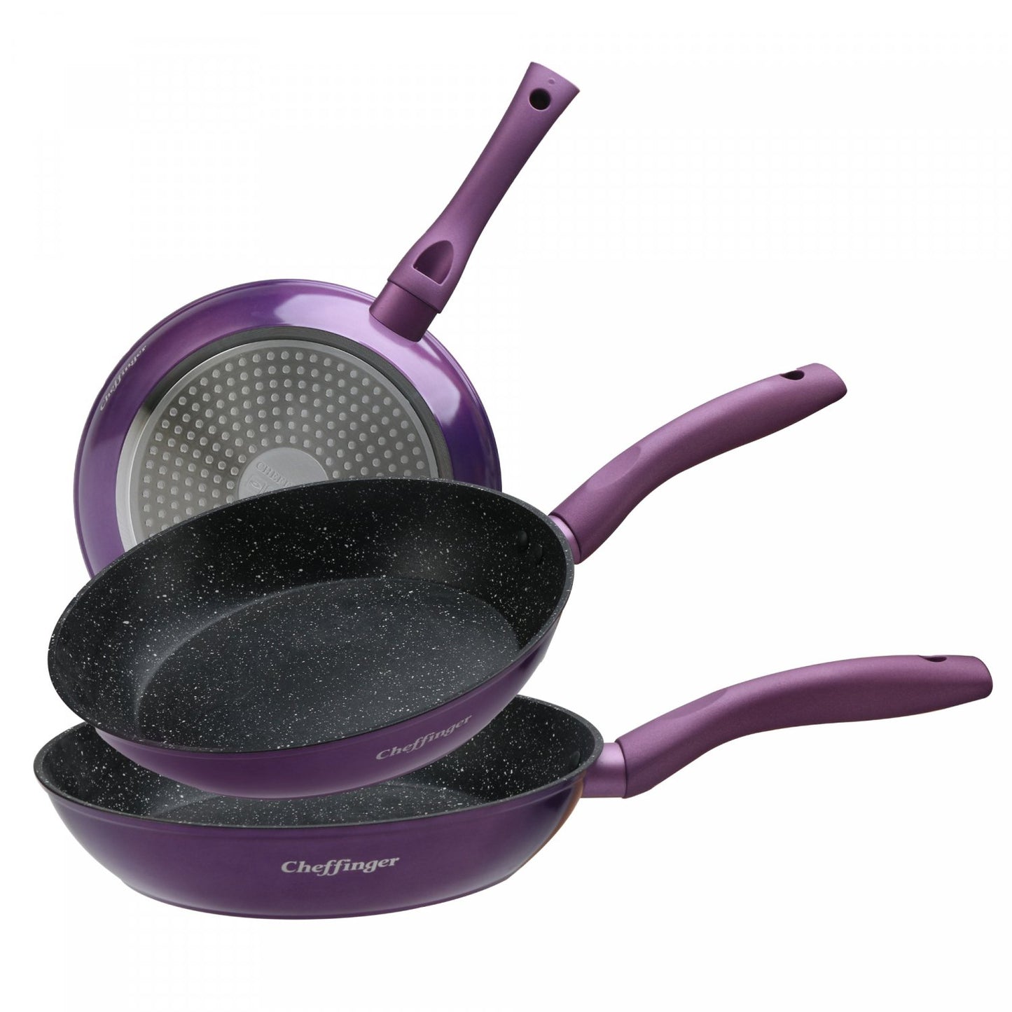 Cheffinger CF-FA03: 3 Delige Koekenpannenset Marmer Gecoat Paars - Bivakshop