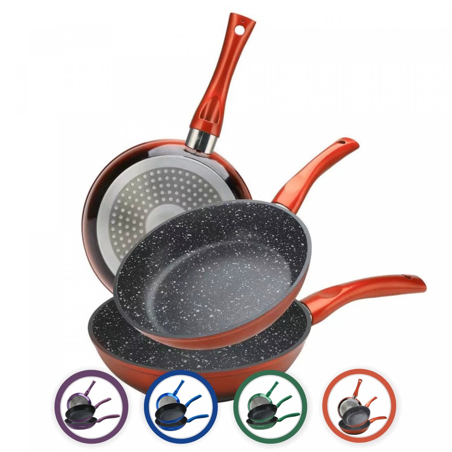 Cheffinger CF-FA03: 3 Delige Koekenpannenset Marmer Gecoat Paars - Bivakshop