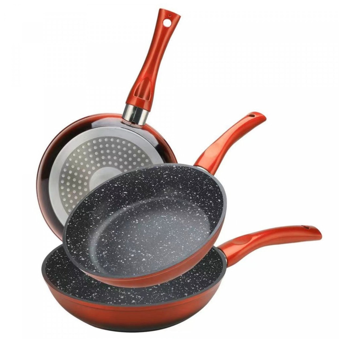 Cheffinger CF-FA03: 3 Delige Koekenpannenset Marmer Gecoat Rood/Zwart - Bivakshop