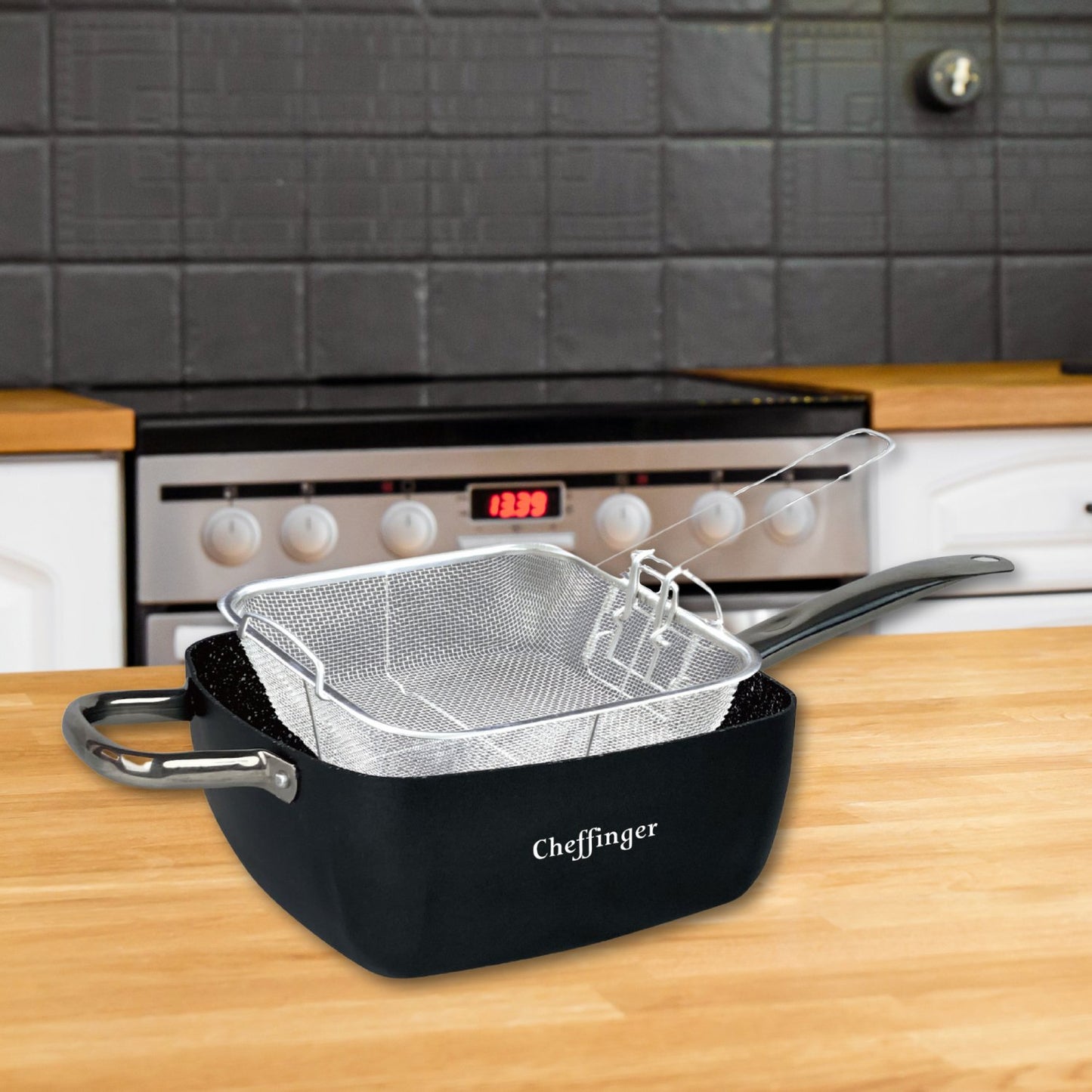 Cheffinger CF-FA04: 4-delige marmeren gecoate vierkante frituurpannenset - Bivakshop