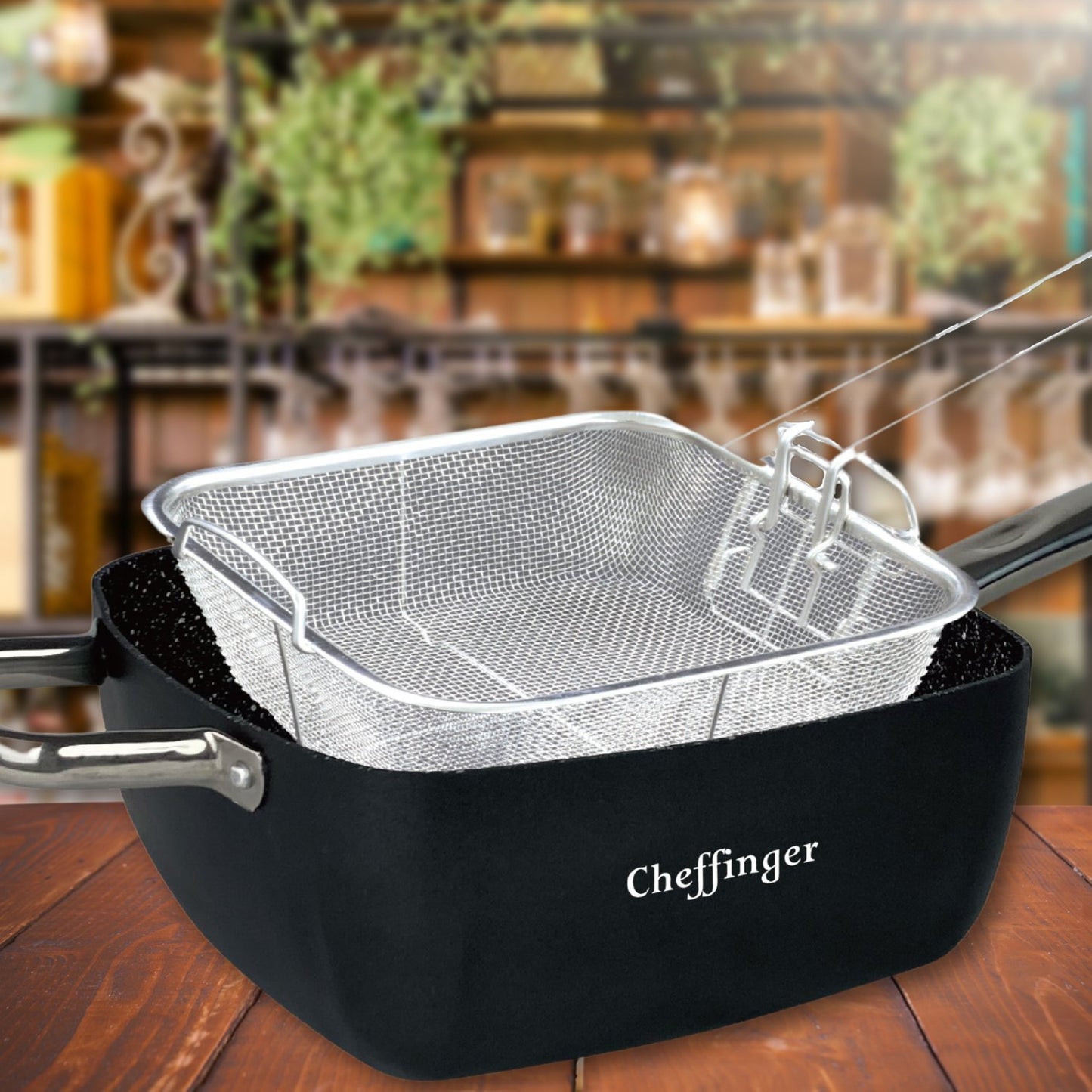 Cheffinger CF-FA04: 4-delige marmeren gecoate vierkante frituurpannenset - Bivakshop