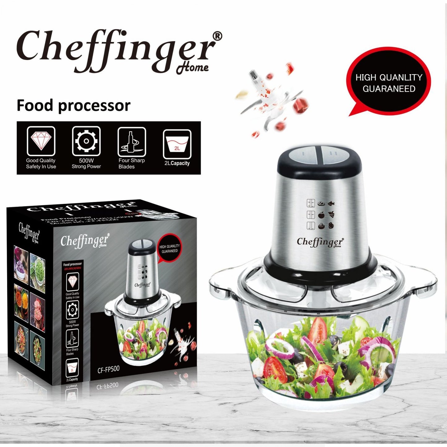 Cheffinger CF-FP500: 2L keukenmachine - 500W - Bivakshop