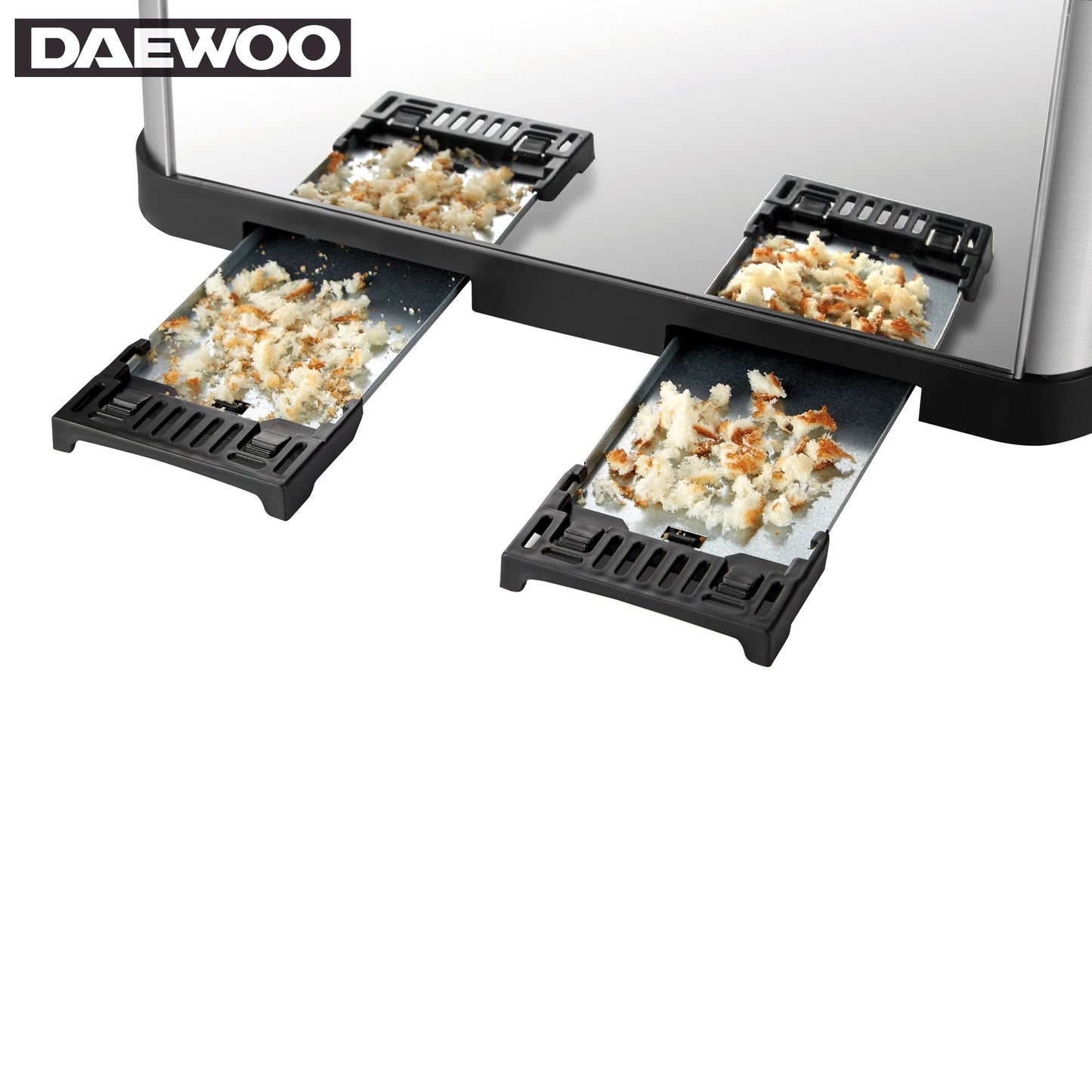 Daewoo SYM-1304: brede roestvrijstalen broodrooster - 4 lades, 4 sneden - Bivakshop