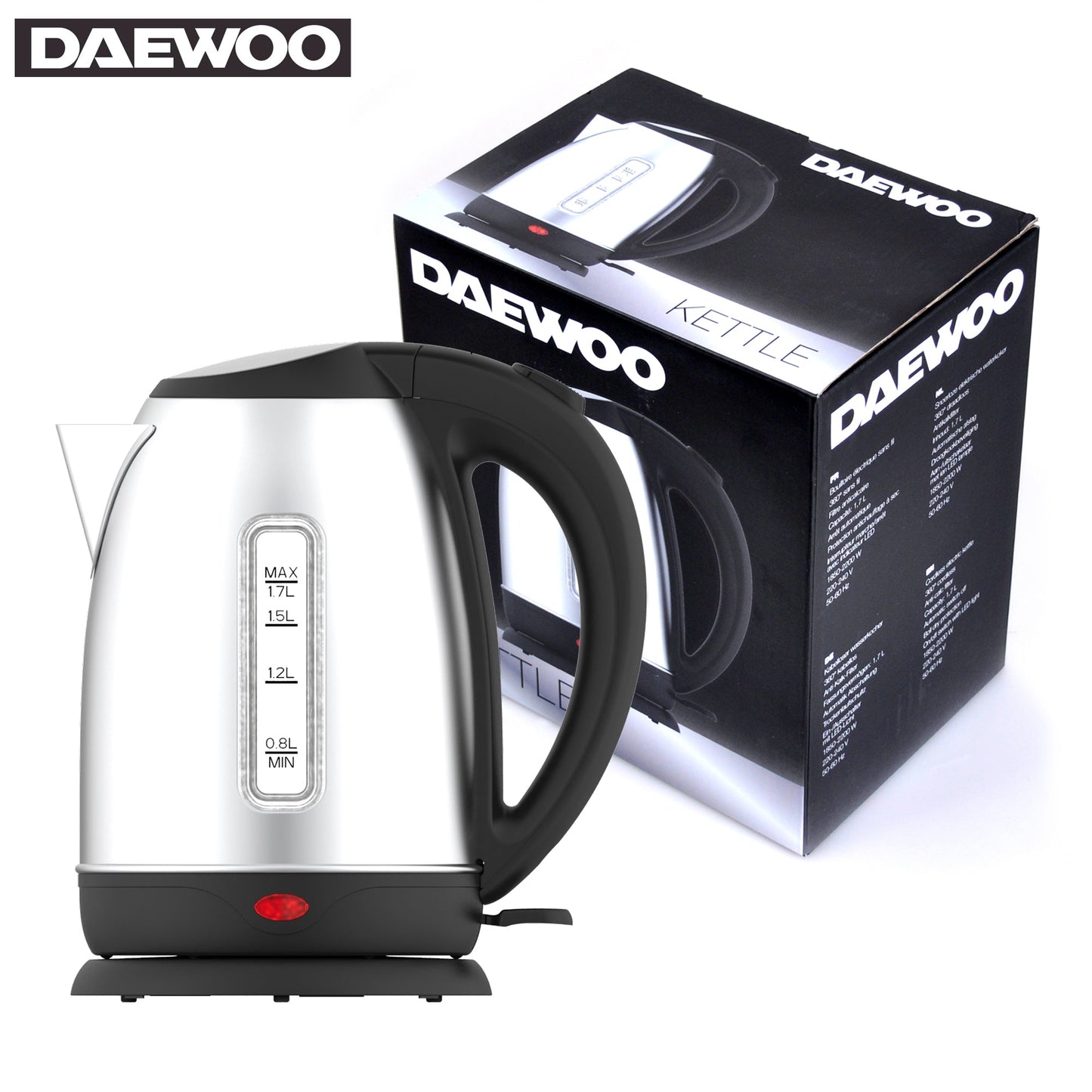 Daewoo SYM-1335: roestvrijstalen draadloze waterkoker - Bivakshop