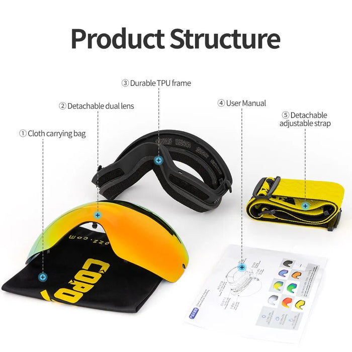 GOG-201 pro skibril - Dubbele lagen, UV400 anti-fog, Groot formaat, Sneeuwbril voor skiën en snowboarden - Bivakshop