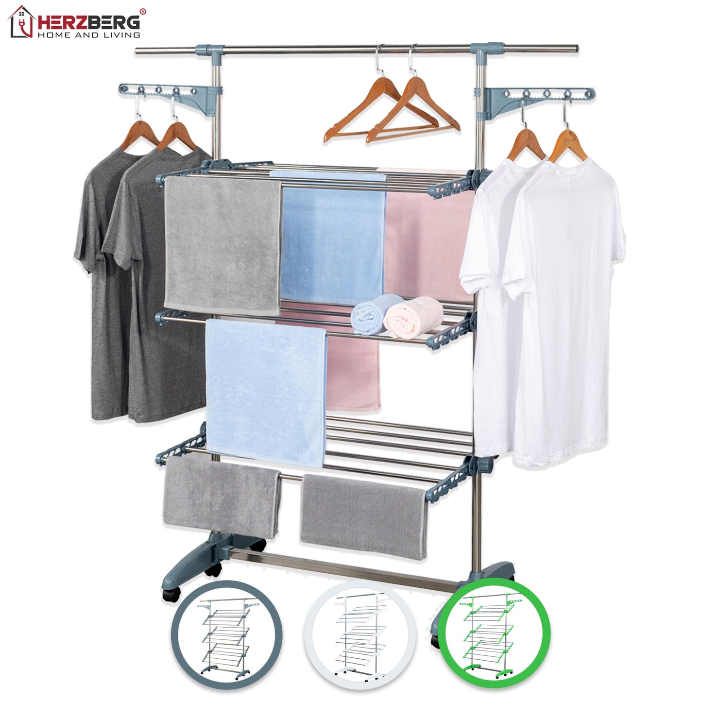 Herzberg 3-laags kledingdroogrek grijs - Bivakshop