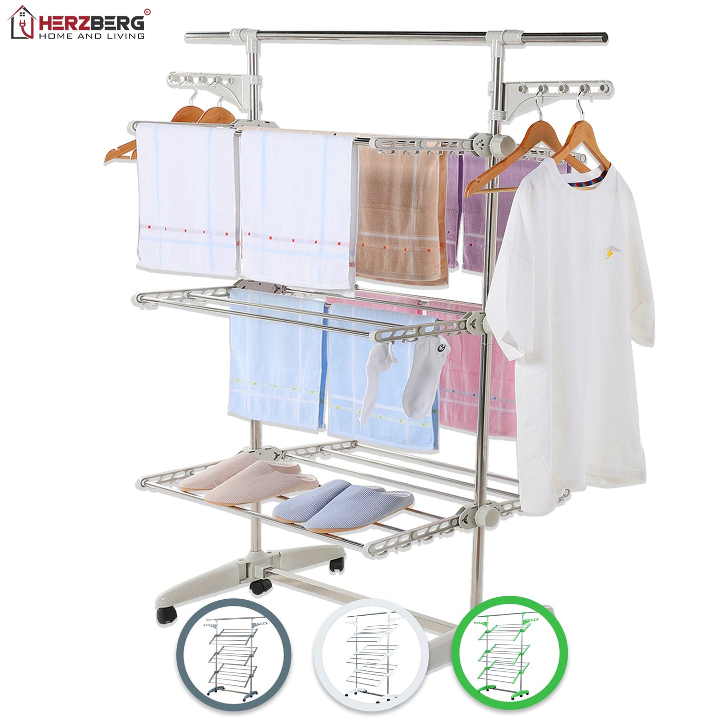 Herzberg 3-laags kledingdroogrek grijs - Bivakshop