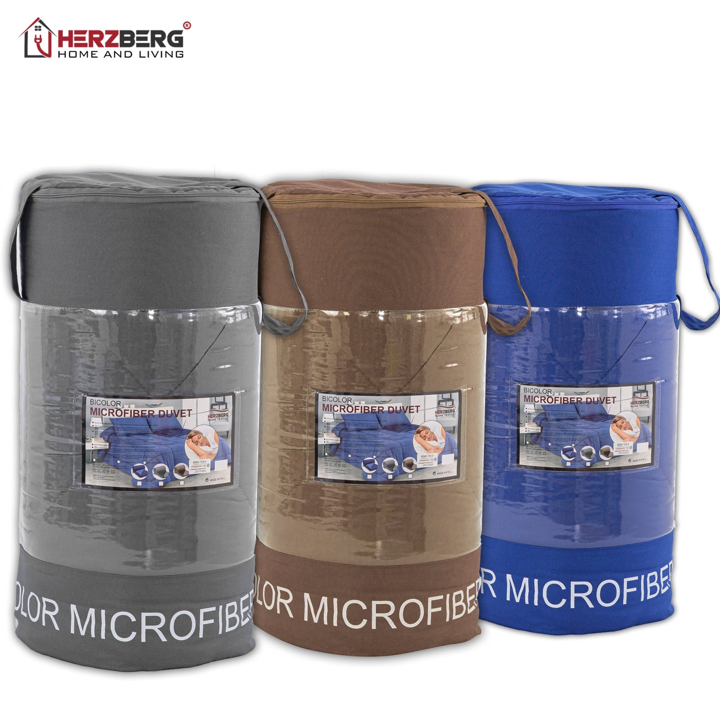 Herzberg HG-2020BCO: Tweekleurig Microfiber Dekbed - 200x200cm Grijs - Bivakshop