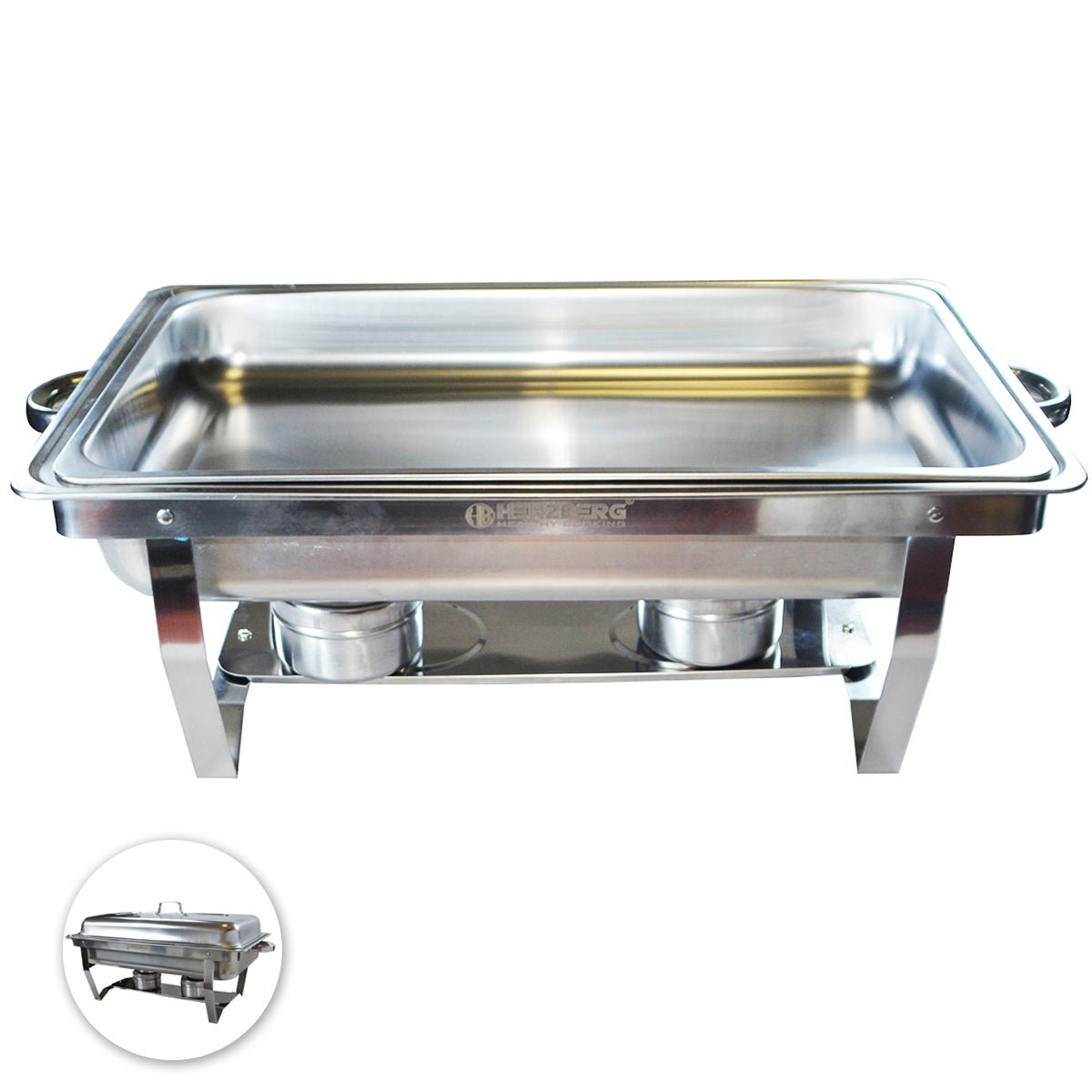 Herzberg HG-8022-1: 9 Kwarts Roestvrijstalen Chafing Dish - 1 Container - Roucheax - Bivakshop