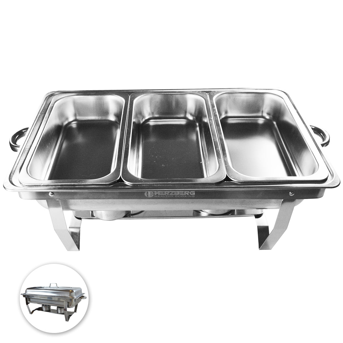 Herzberg HG-8022-3: Roestvrijstalen Chafing Dish - 3 Stuks 1/3e Voedselpan - Roucheax - Bivakshop