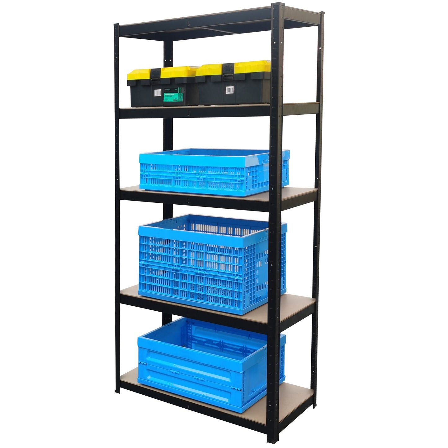 Herzberg HG-8027BLK: Zwart gecoat opbergrek - 5-vaks stellingkast - Tot 175 kg - Bivakshop