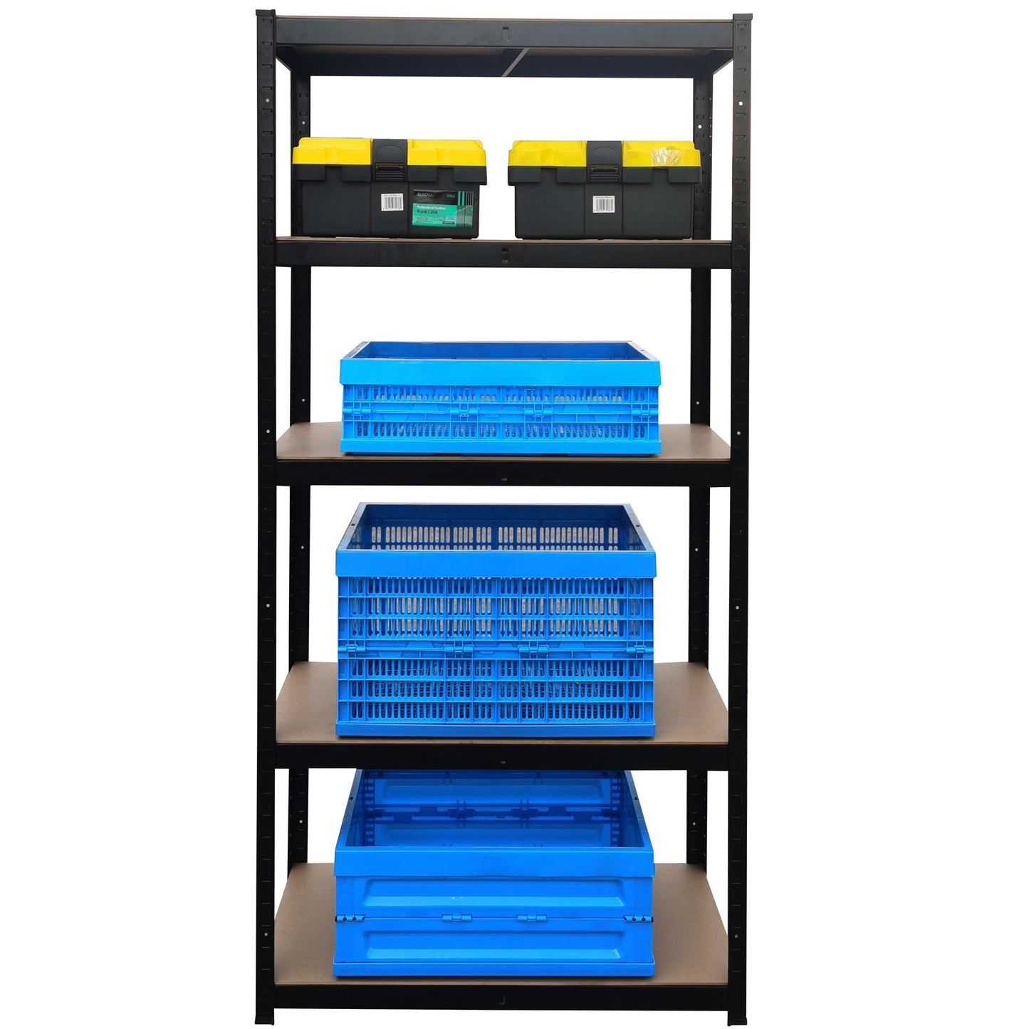 Herzberg HG-8027BLK: Zwart gecoat opbergrek - 5-vaks stellingkast - Tot 175 kg - Bivakshop