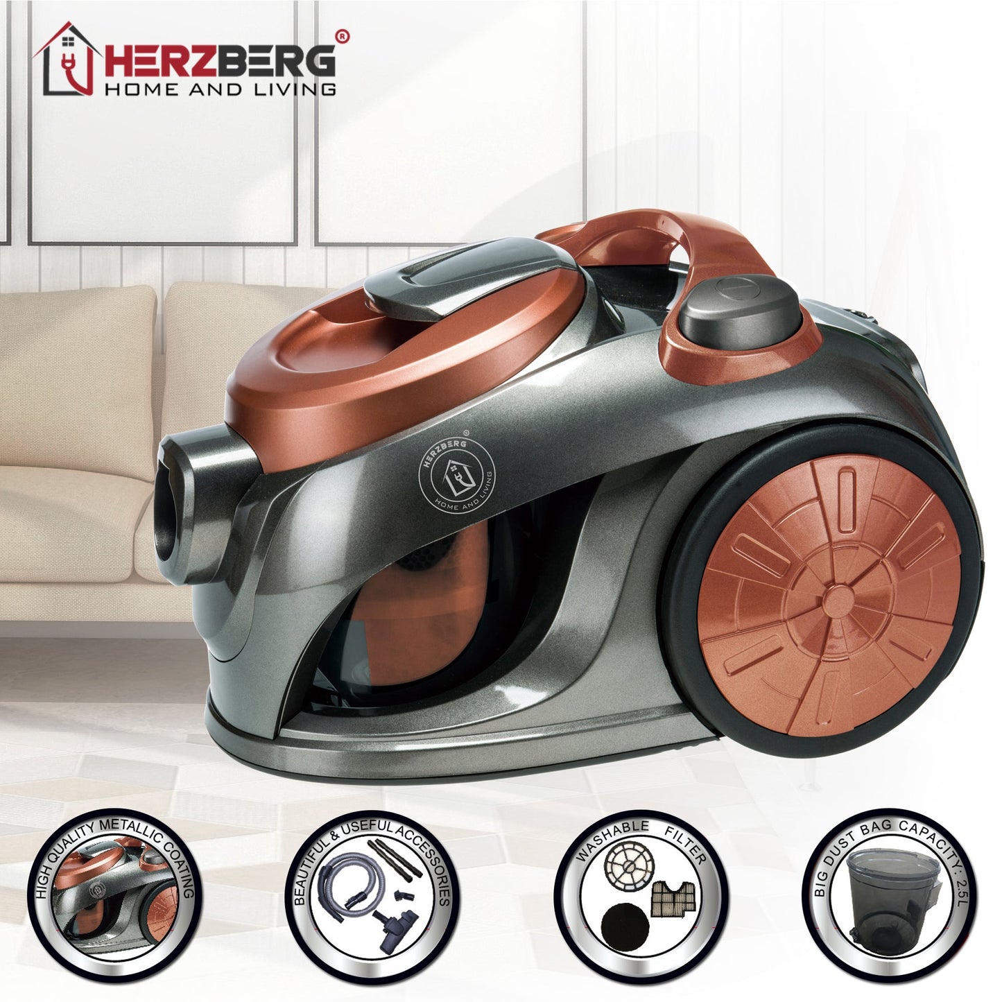 Herzberg HG-8046COP: Stofzuiger zonder zak met meerdere cyclonen - Bivakshop