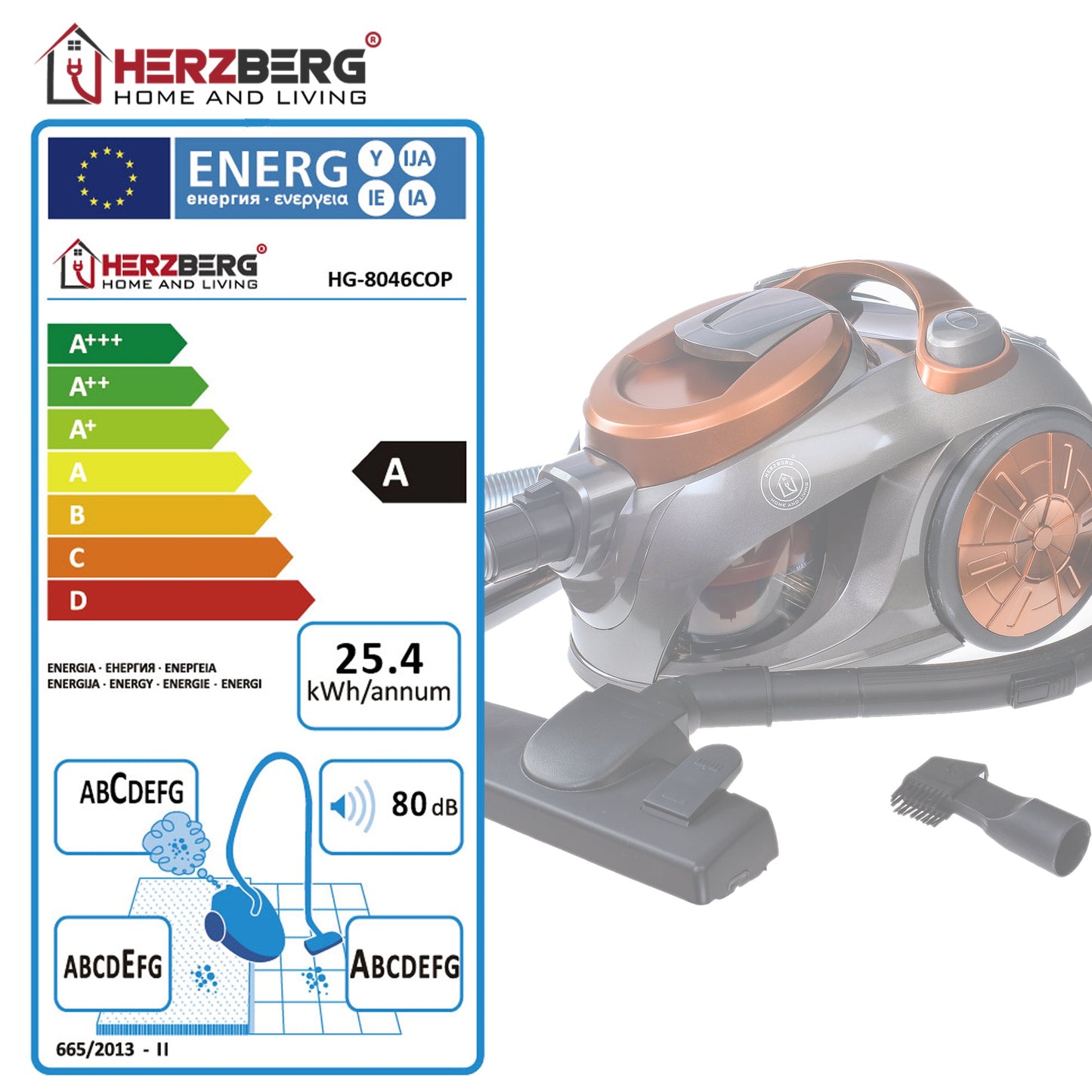 Herzberg HG-8046COP: Stofzuiger zonder zak met meerdere cyclonen - Bivakshop