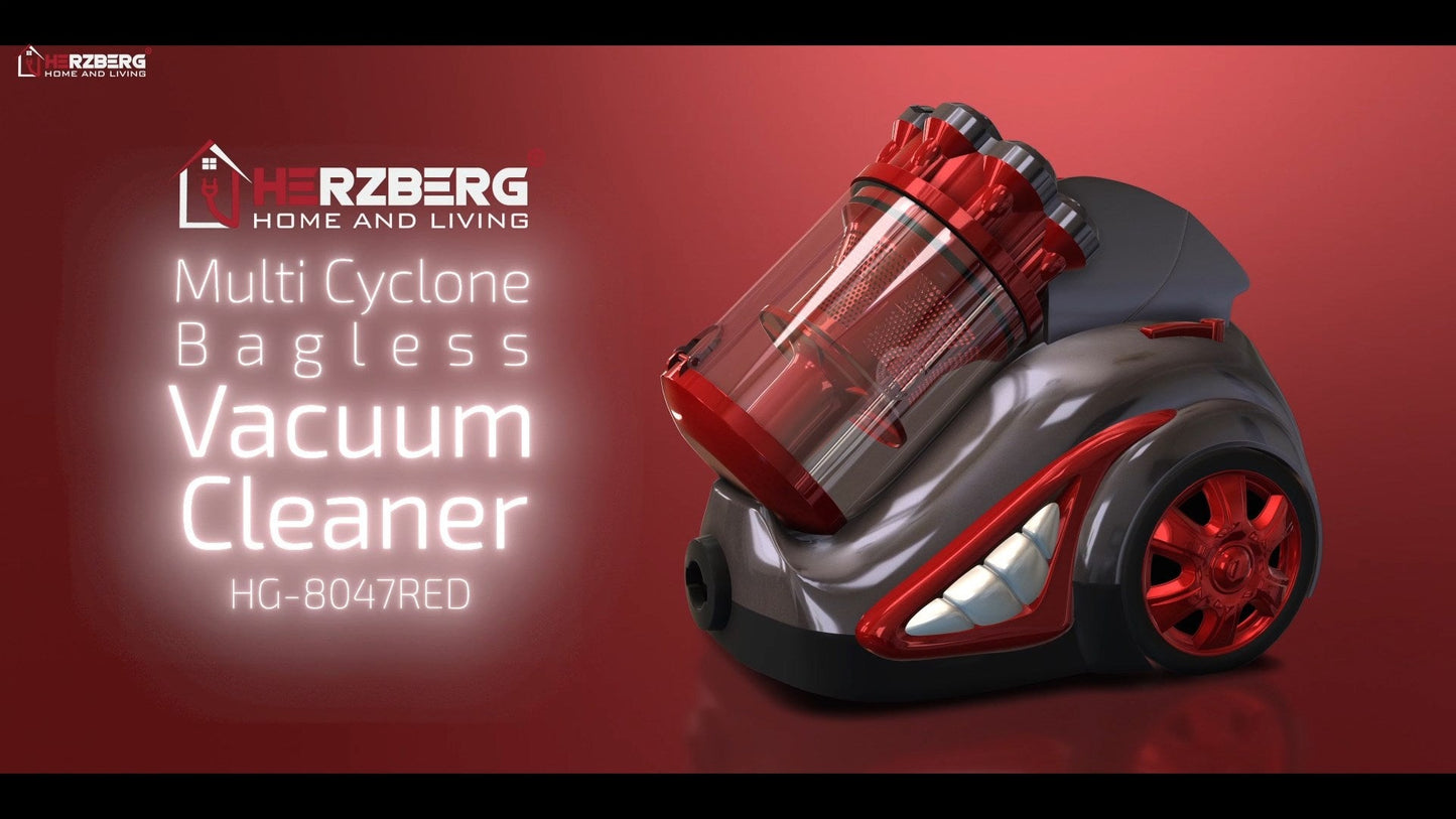Herzberg HG-8047RED: Stofzuiger zonder zak met meerdere cyclonen - 1200W - Bivakshop
