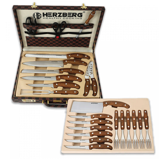 Herzberg HG-K25LB: 25-Delige messen en bestekset met attache koffer - Bivakshop