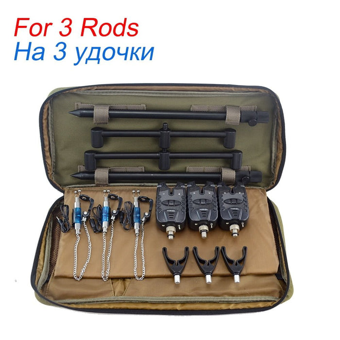 Hirisi Karpervissen draagtas met beetverklikkers, steunen en swingers - Karpervissen draagtas met apparatuur - Voor 2 of 3 hengels - Bivakshop