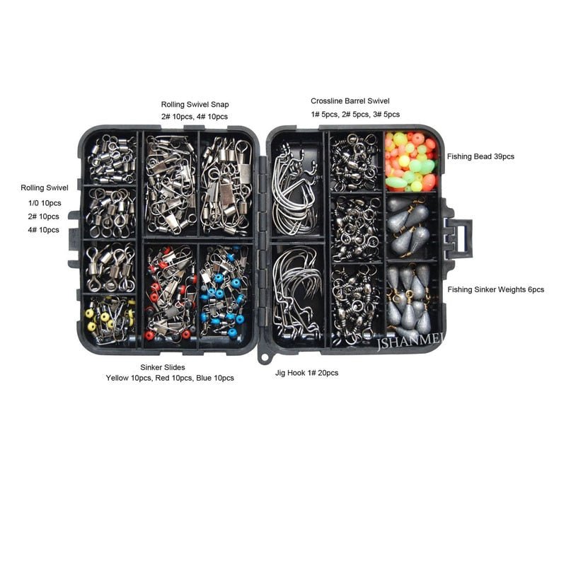 JSHANMEI 160 Stks/doos Vissen Accessoires - Kit Inclusief jig haken, lood en wartels - Met visgerei doos - Bivakshop