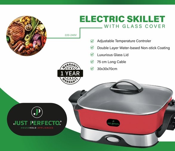 Just Perfecto JL-01: 1650W rode elektrische pan XXL - 5,5L - Bivakshop