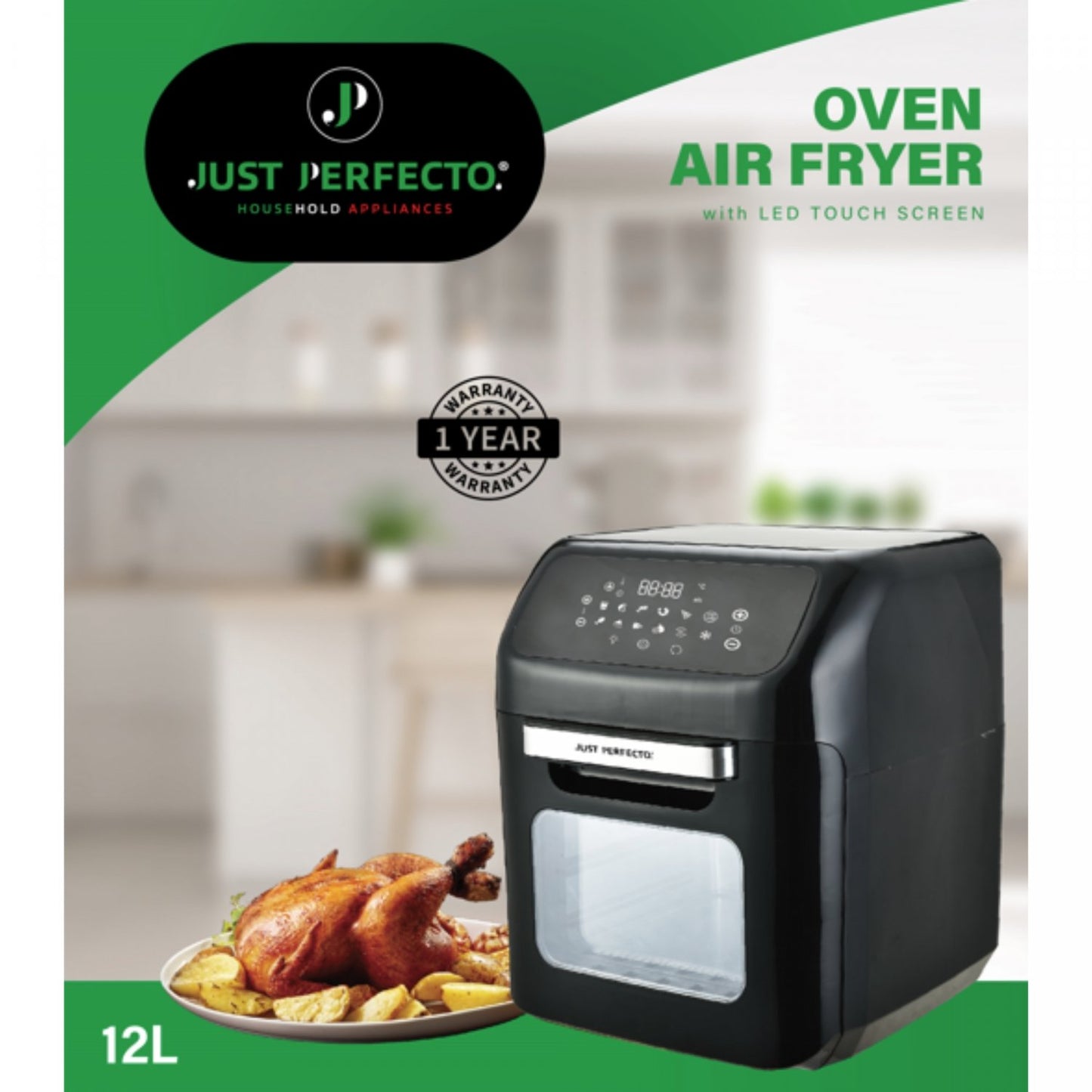 Just Perfecto JL-08: 1800W 12-in-1 Airfryer XXL - 12L - Bivakshop