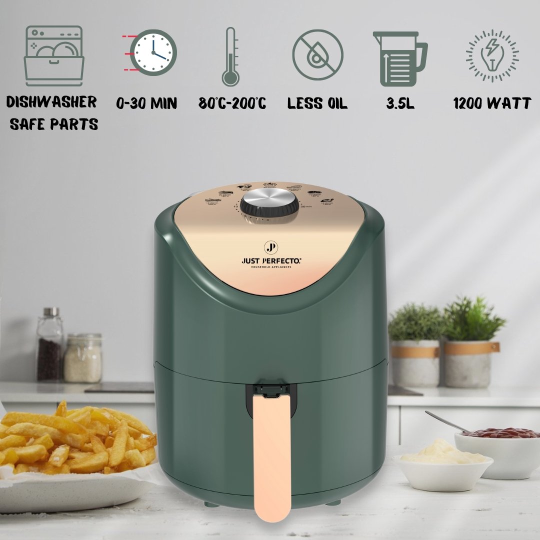 Just Perfecto JL-15: 1200W Airfryer Heteluchtfriteuse met draaiknopbediening - 3,5L - Bivakshop