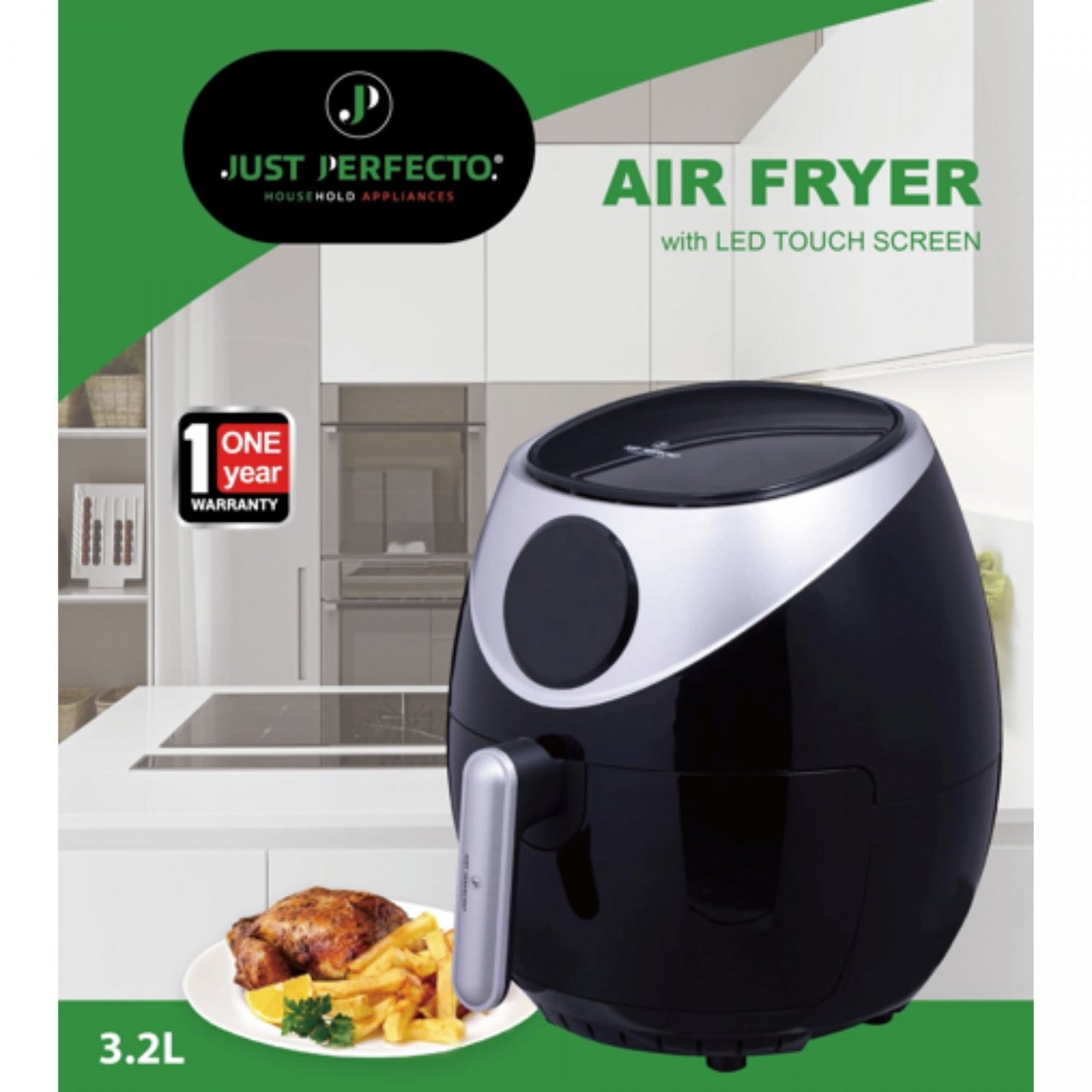 Just Perfecto JL-20: 1400W heteluchtfriteuse met led-aanraakbediening - 3,2 l - Bivakshop