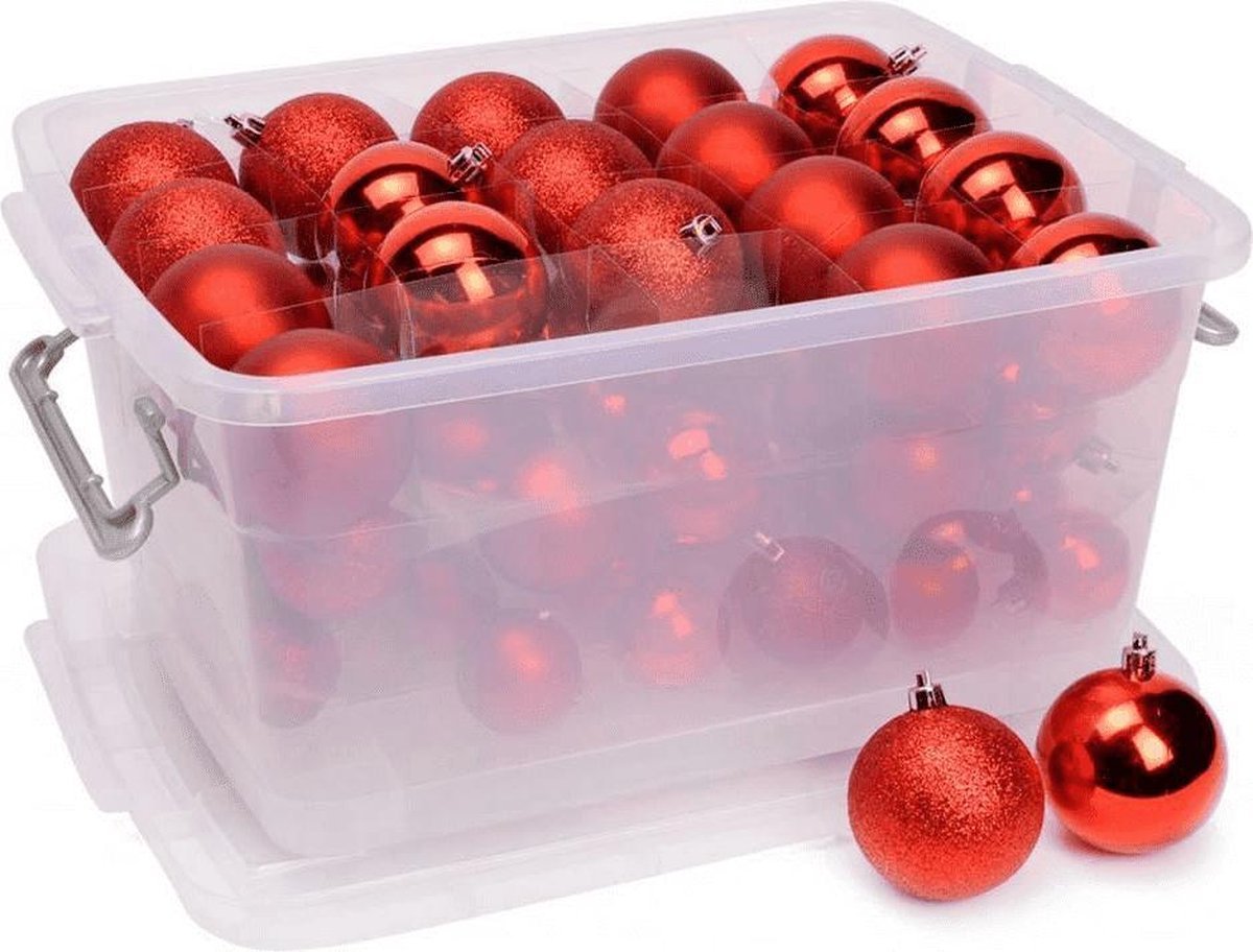 Kerstballen Set Rood 70 Stuks Incl. Kerst Opbergbox - Bivakshop