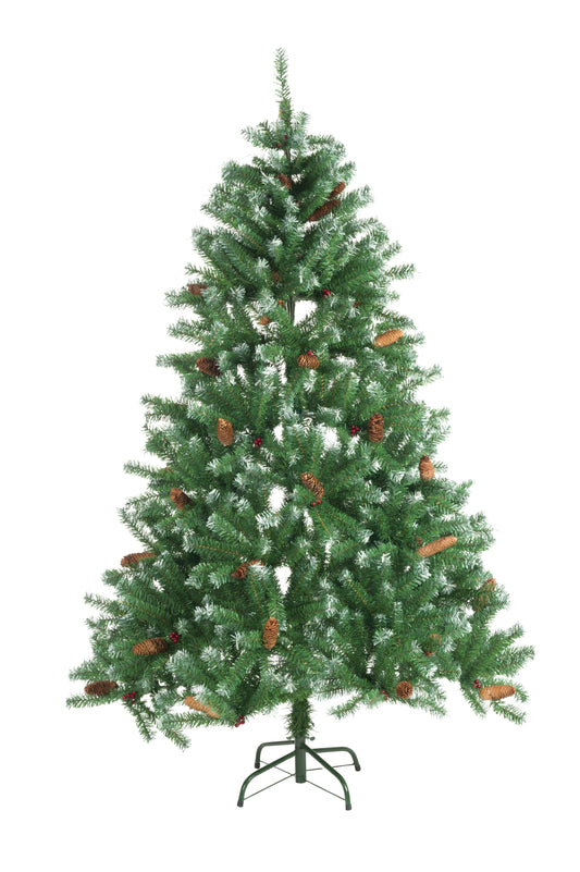 Kerstboom Met Sneeuw En Dennenappels - 708 Toppen - 180 Cm - Bivakshop