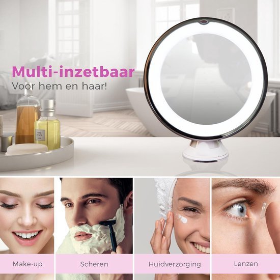 Make-Up spiegel met led verlichting en zuignap - 360° verstelbaar 10x vergroot - Bivakshop