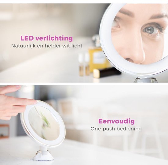 Make-Up spiegel met led verlichting en zuignap - 360° verstelbaar 10x vergroot - Bivakshop