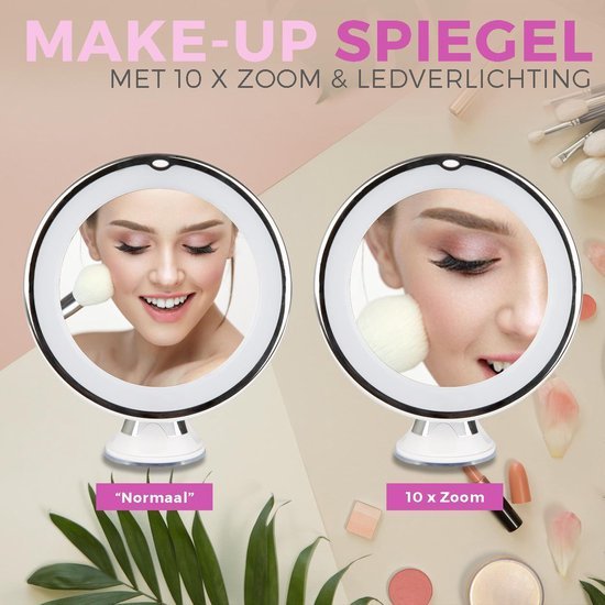 Make-Up spiegel met led verlichting en zuignap - 360° verstelbaar 10x vergroot - Bivakshop
