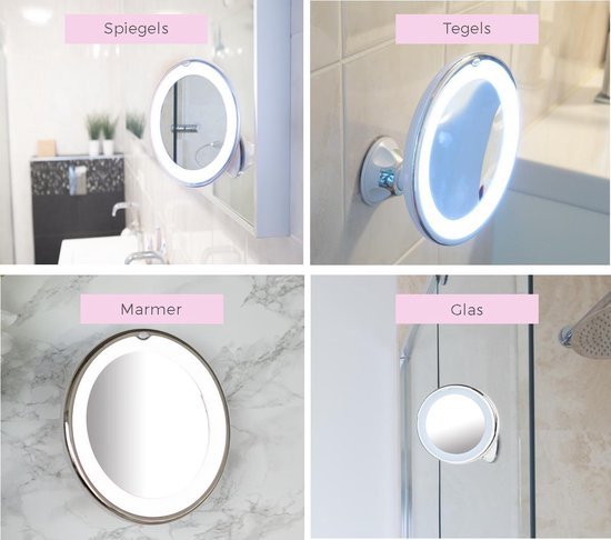 Make-Up spiegel met led verlichting en zuignap - 360° verstelbaar 10x vergroot - Bivakshop