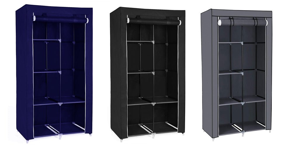 Opbergkast - Klein Grijs - Kledingkast - Stoffen deur - 5 planken - Bivakshop