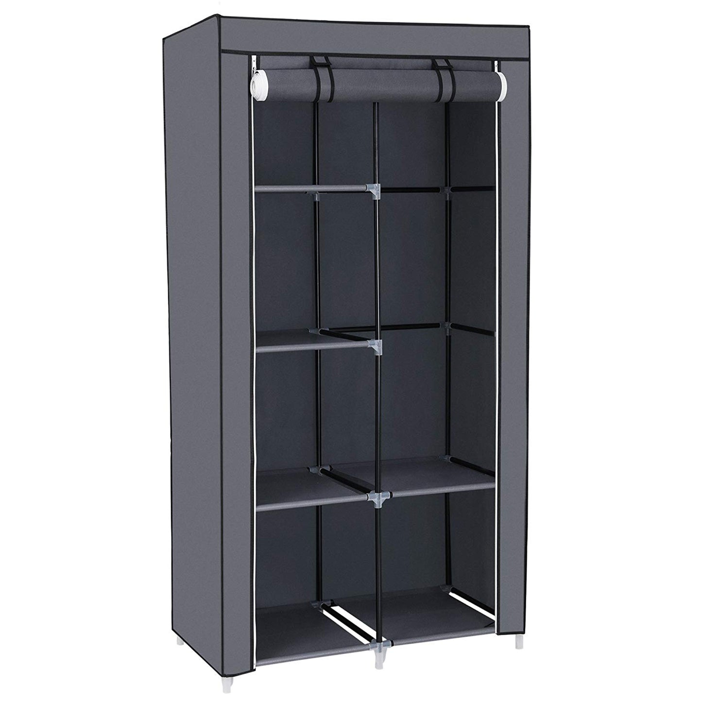 Opbergkast - Klein Grijs - Kledingkast - Stoffen deur - 5 planken - Bivakshop