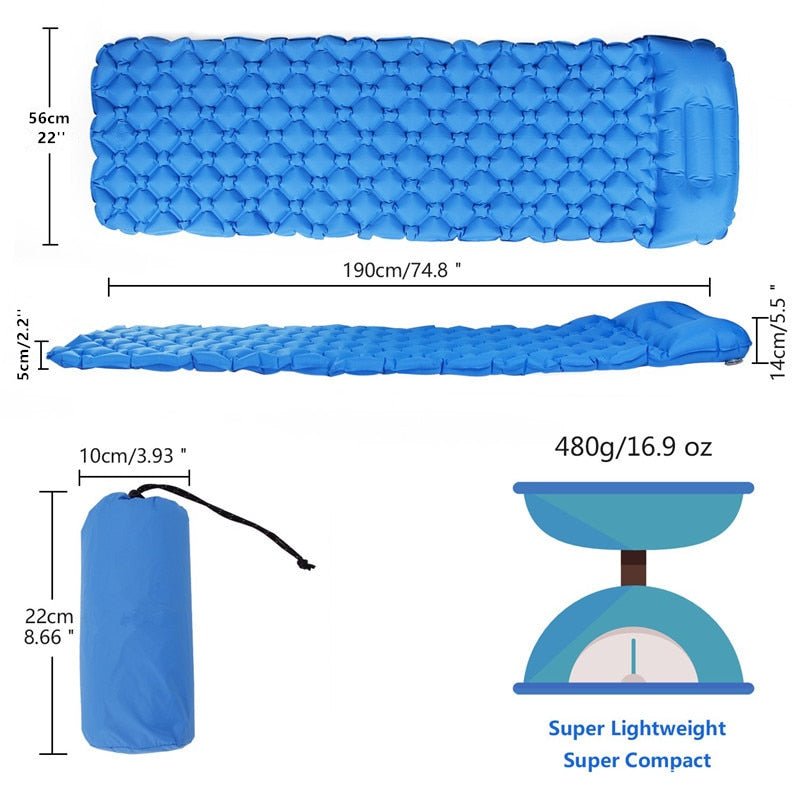 Opblaasbaar matras - 1 persoon - Luchtkussen - Lichtgewicht - Bivakshop