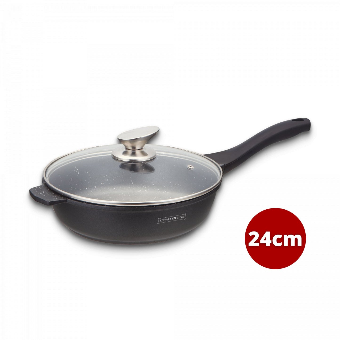 Royalty Line RL-BDF24-M: 24 cm met marmer gecoate kookpan met glazen deksel - Bivakshop