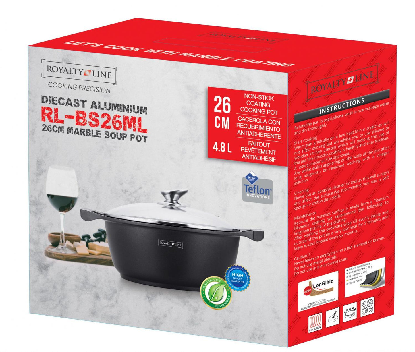 Royalty Line RL-BS26M: Kookpot en braadpan met marmercoating - 26 cm - Bivakshop