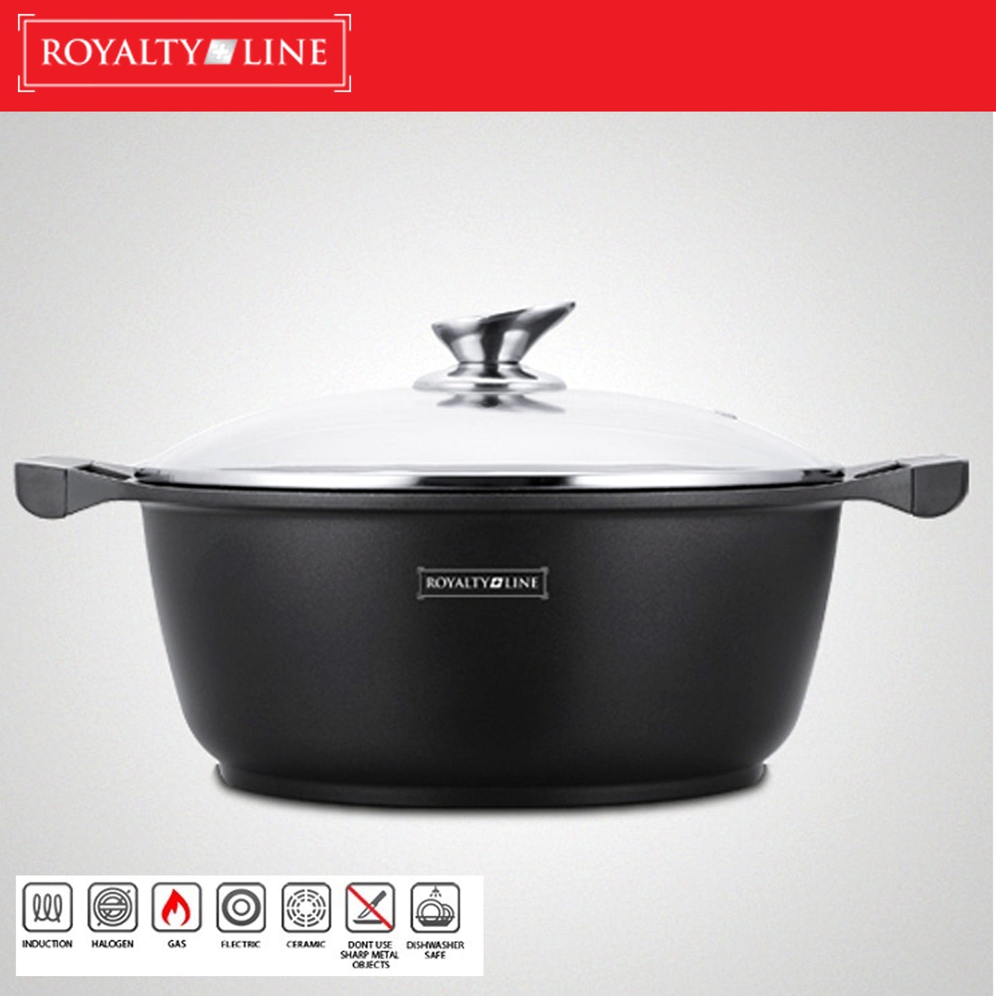 Royalty Line RL-BS28M: Kookpot met marmercoating en glazen deksel - 28 cm - Bivakshop