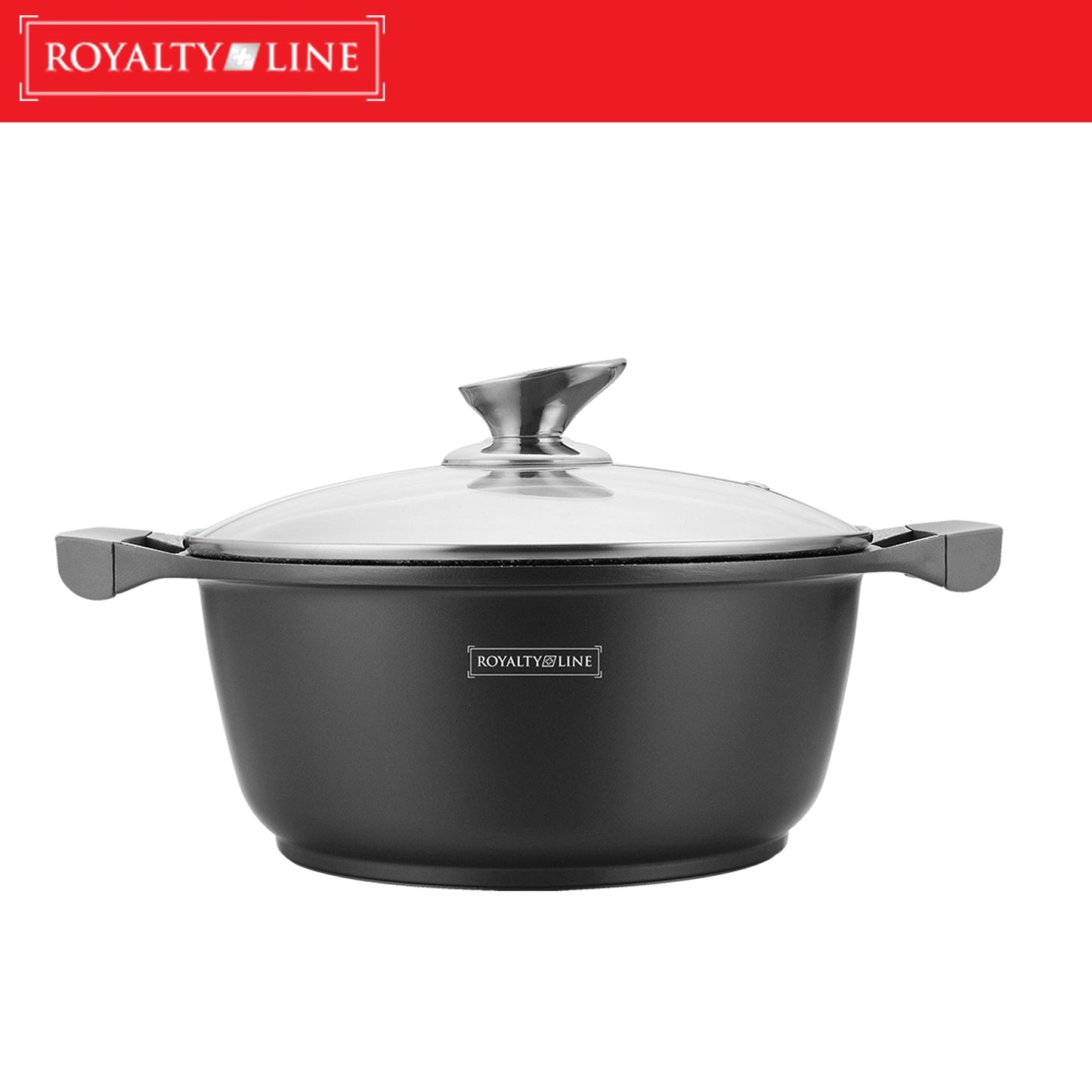 Royalty Line RL-BS28M: Kookpot met marmercoating en glazen deksel - 28 cm - Bivakshop
