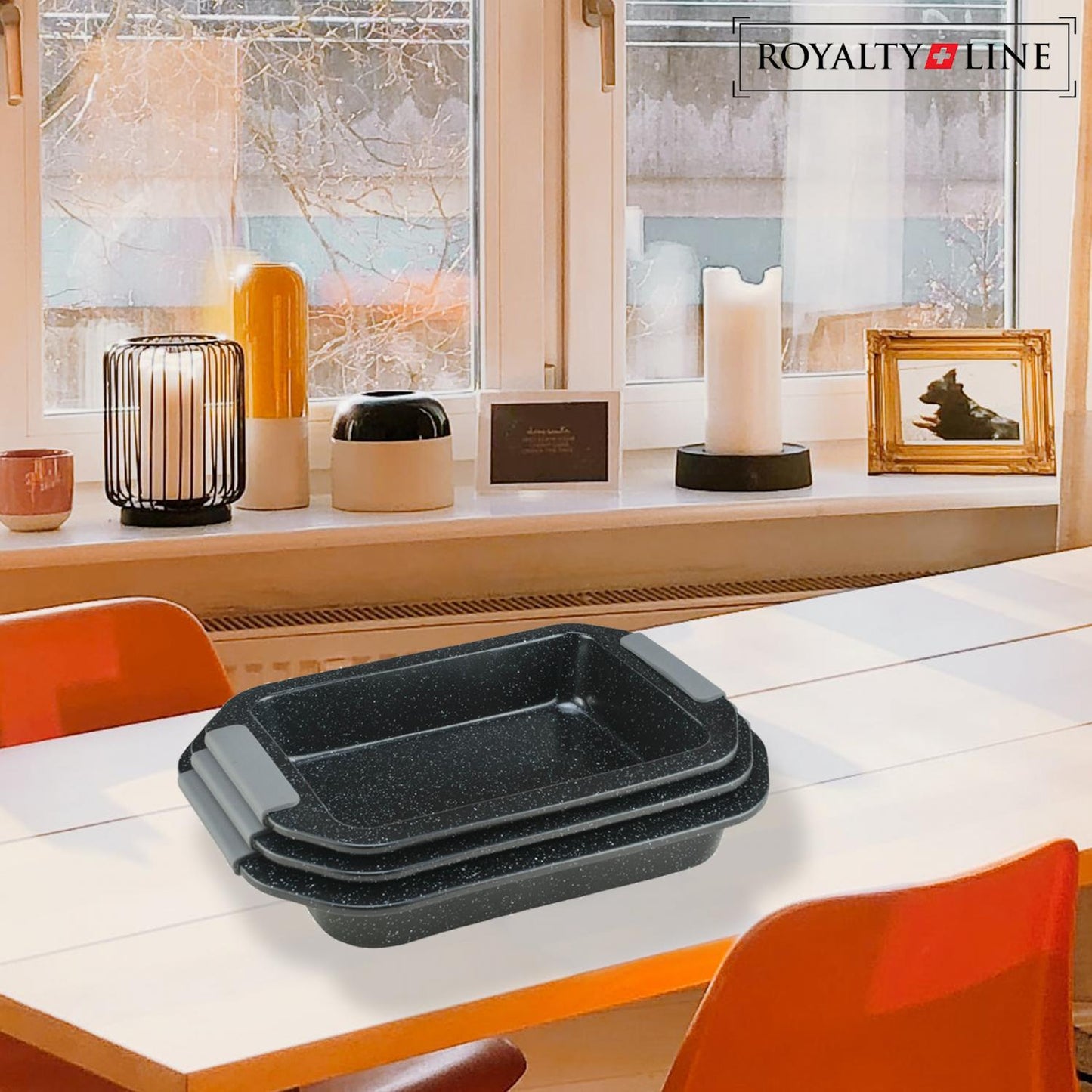 Royalty Line RL-CC3B: 3-delige bakplaat met marmeren coating - Bivakshop