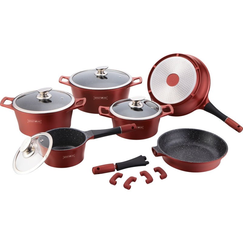 Royalty Line RL-ES1014M: 14-delige pannenset met marmercoating, zilver - Bivakshop