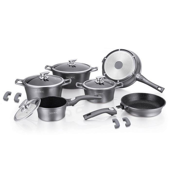Royalty Line RL-ES2014M: 14-delige pannenset met marmercoating, zilver - Bivakshop