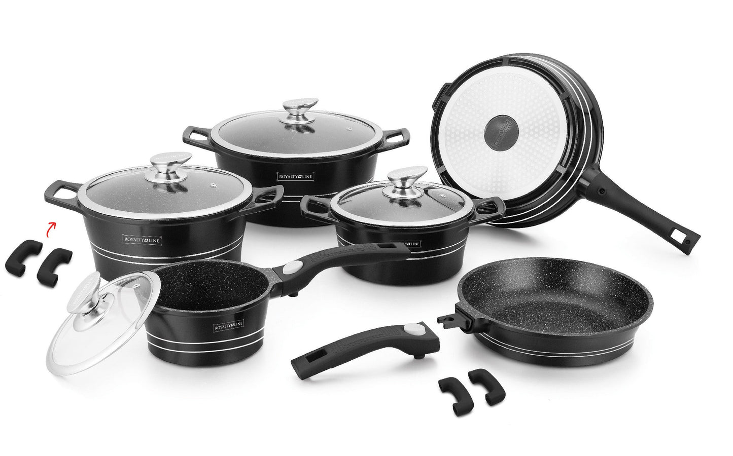 Royalty Line RL-ES2014M: 14-delige pannenset met marmercoating, zilver - Bivakshop