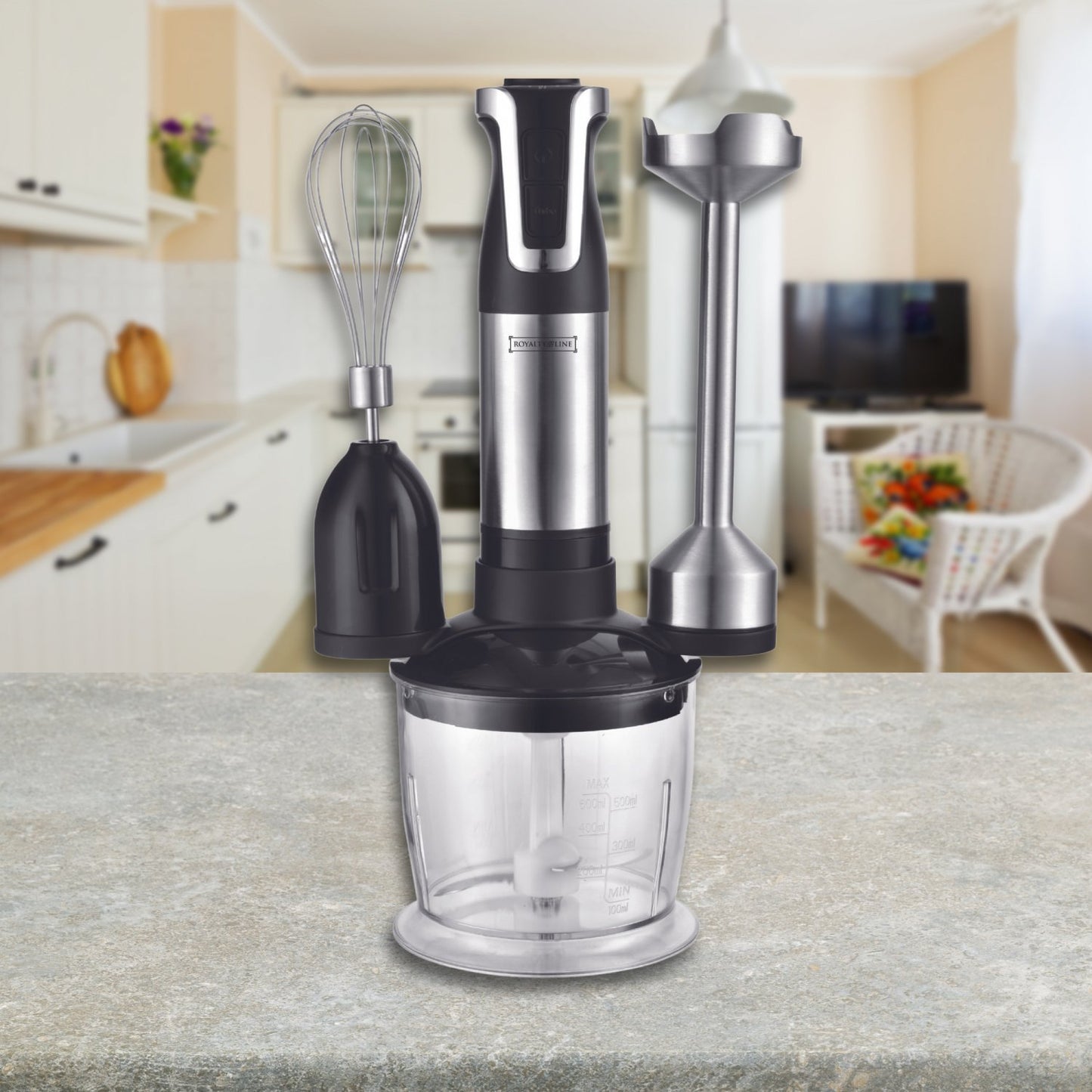 Royalty Line RL-ESMS800: 3-in-1 staafmixer, garde, hakmolen met 2 snelheden - 800 W - Bivakshop