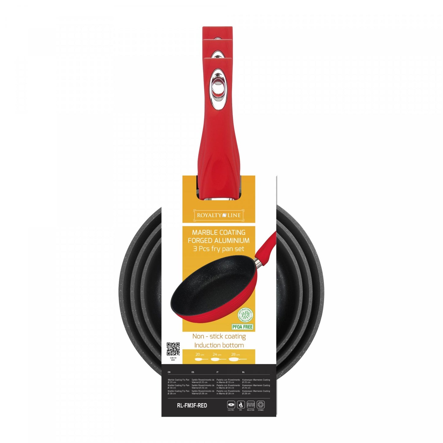Royalty Line RL-FM3F: marmercoating gesmeed aluminium 3-delige koekenpannenset - Bivakshop