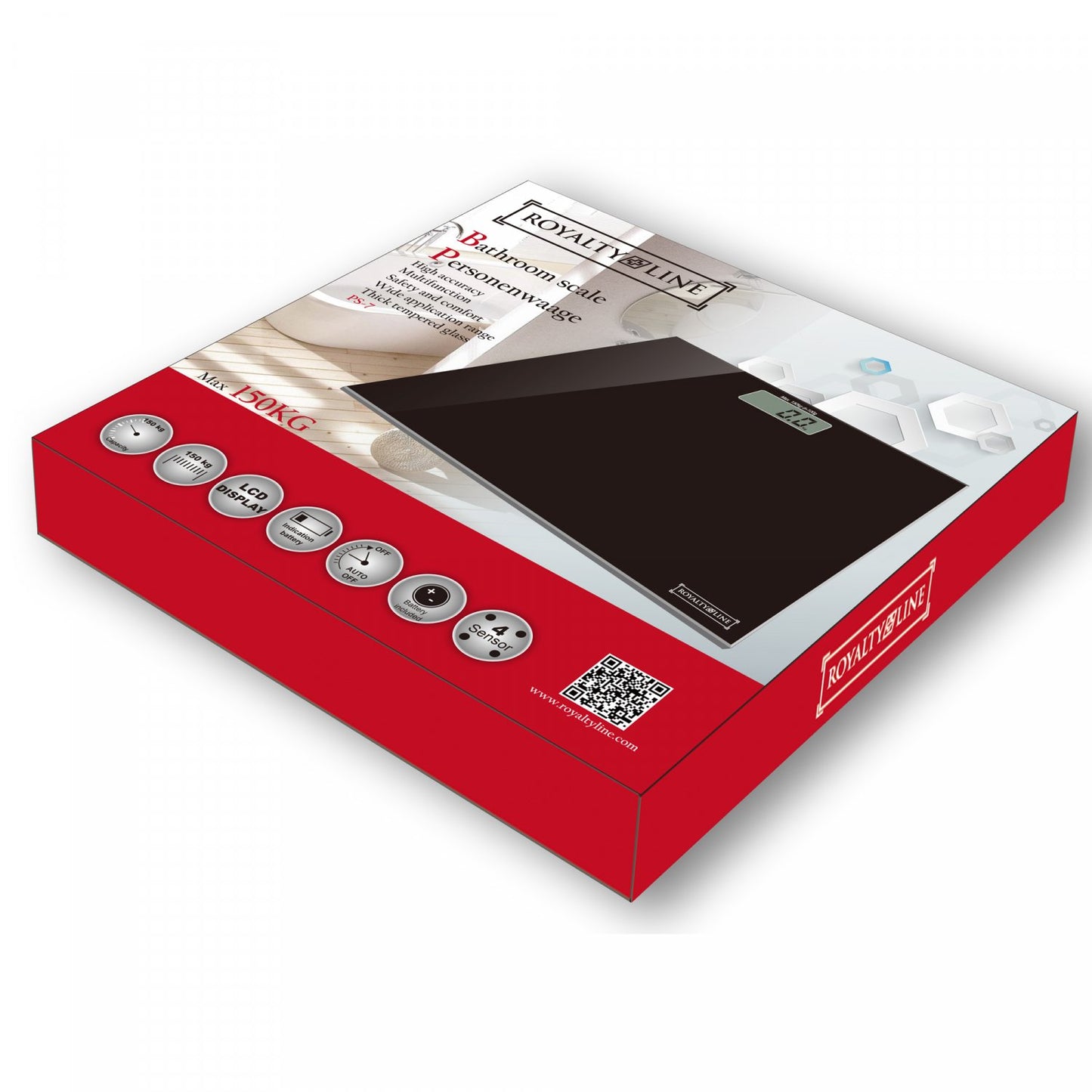 Royalty Line RL-PS3: Digitale LED Weegschaal Zwart - 180 kg - Bivakshop