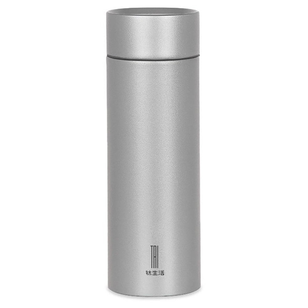 Titanium Vacuüm Thermosfles - 440 of 550 ml inhoud - Met theezetter - Zilver - Bivakshop