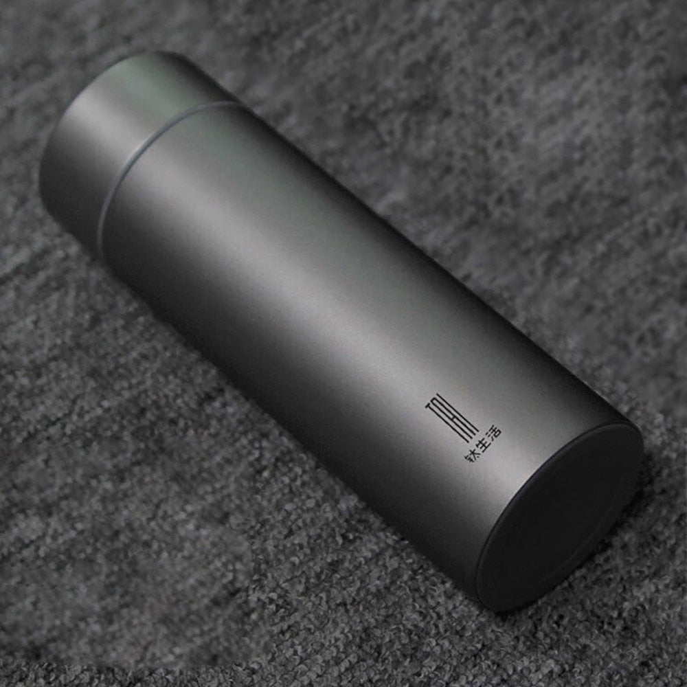 Titanium Vacuüm Thermosfles - 440 of 550 ml inhoud - Met theezetter - Zilver - Bivakshop